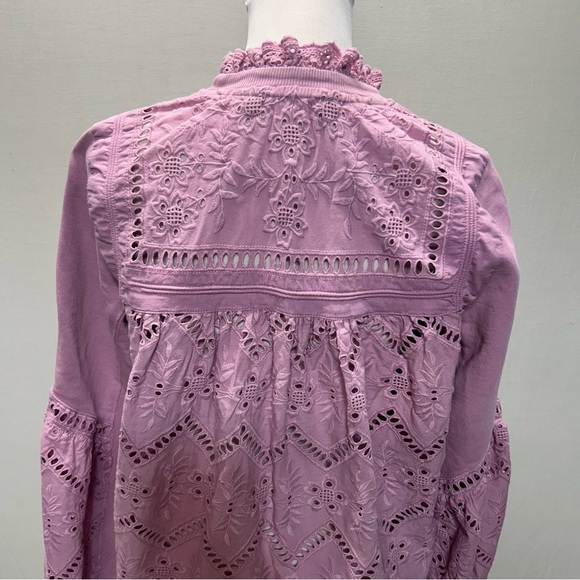Anthropologie Forever That Girl Lavender Eyelet  Balloon Sleeve Sweatshirt M - Picture 16 of 16